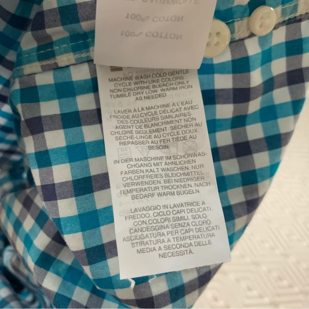 J. Crew Plaid Gingham Striped Blue Long Sleeve Button Down Shirt Men's Large